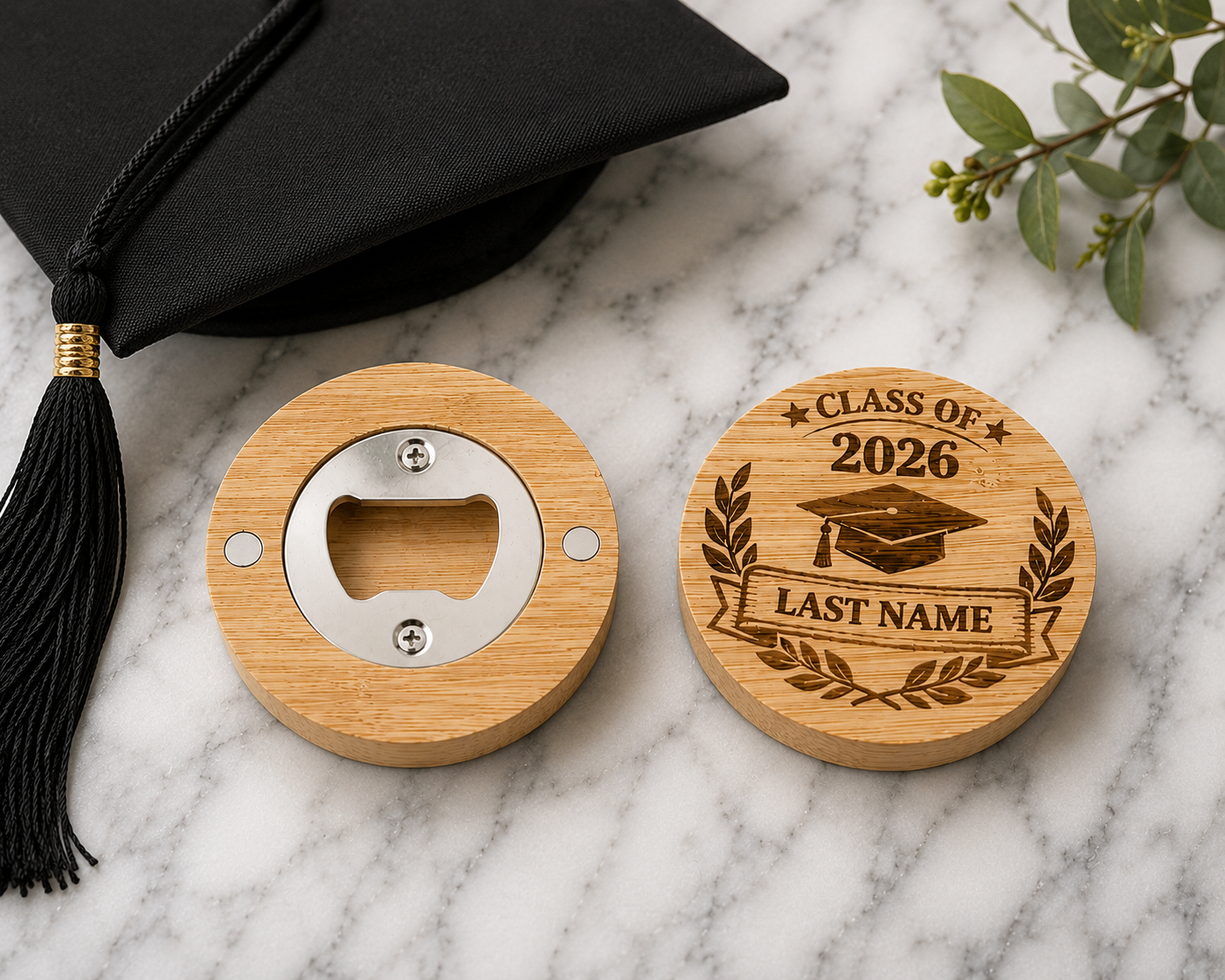 Graduation wood bottle openers