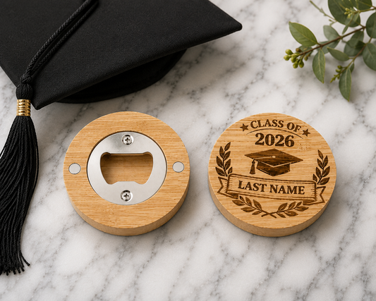Graduation wood bottle openers
