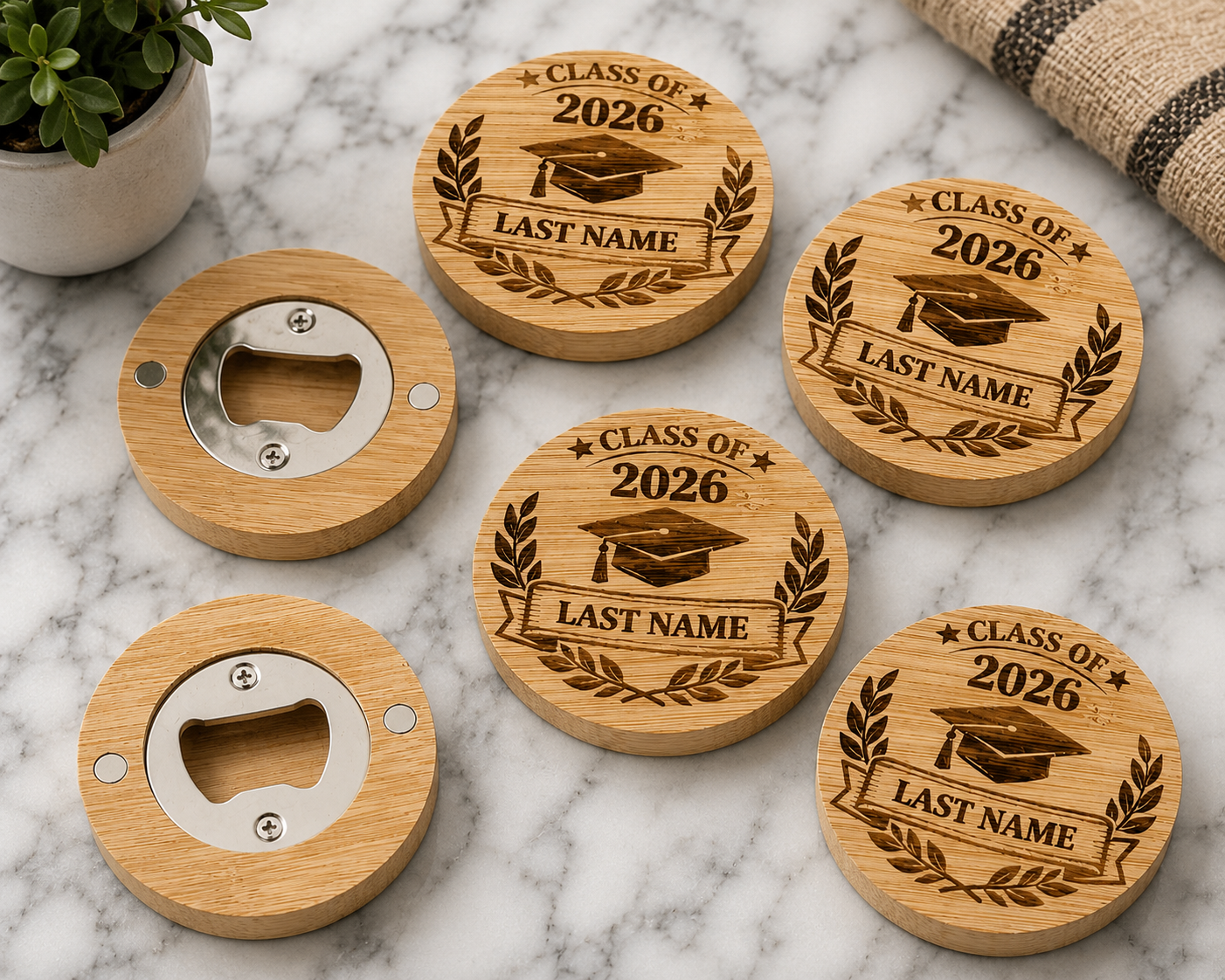 Graduation wood bottle openers