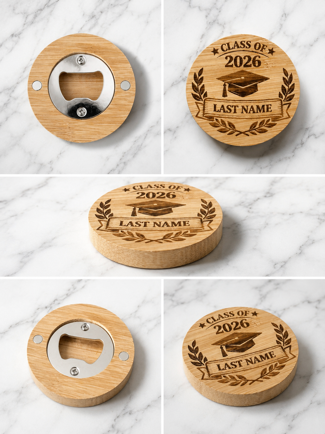 Graduation wood bottle openers